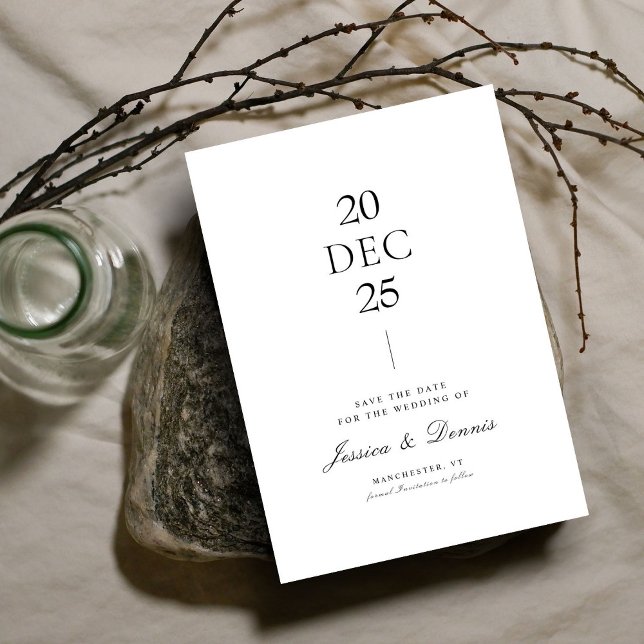 Moderne Minimal Elegante Script B&W Save the Date Einladung (Von Creator hochgeladen)