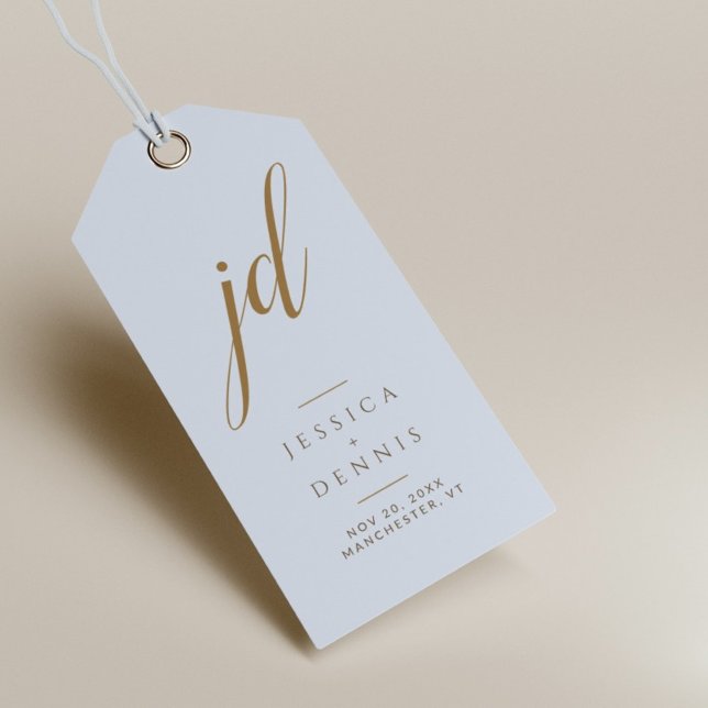 Moderne Minimal elegante Script Monogram Wedding Geschenkanhänger (Von Creator hochgeladen)