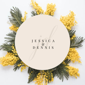 Moderne Minimal elegante Script Monogram Wedding Runder Aufkleber