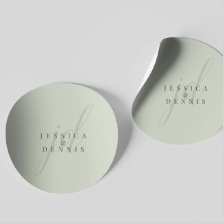 Moderne Minimal elegante Script Monogram Wedding Runder Aufkleber