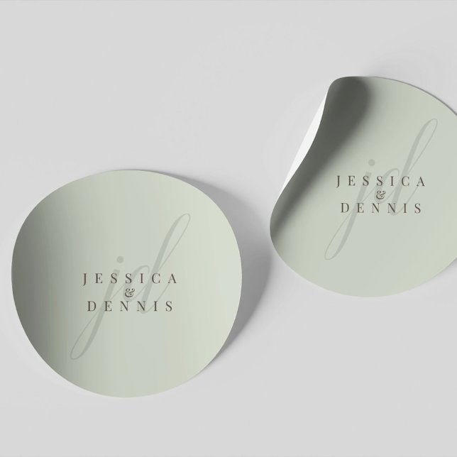 Moderne Minimal elegante Script Monogram Wedding Runder Aufkleber (Von Creator hochgeladen)