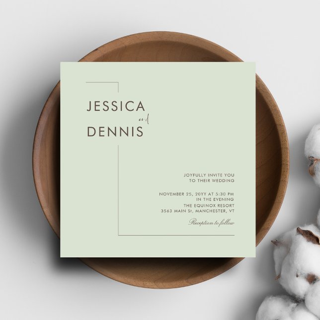 Moderne Minimal Elegante Script Sage Square Weddin Einladung (Von Creator hochgeladen)