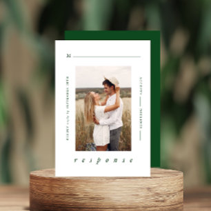 Moderne Minimal Emerald Green Foto Hochzeit RSVP Karte