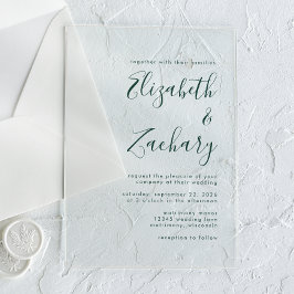 Moderne Minimal Emerald Green Script Wedding Acryleinladungen