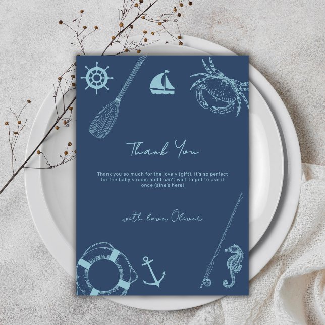 Moderne Minimal Fishing Kinderdusche Dankeskarte (Modern Minimal Fishing Nautical Boy Baby Shower Thank You Card)