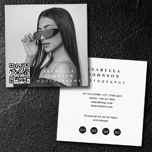 Moderne Minimal Foto QR Code Social Media Icons Quadratische Visitenkarte