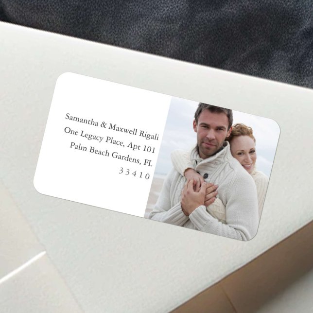 Moderne Minimal-Foto-Rücksendeadressen-Aufkleber Adressaufkleber (Custom photo return address labels large personalize with your picture by Do Tell A Belle)