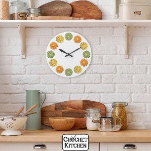 Moderne Minimal frische Crochet Citrus Scheiben Große Wanduhr
