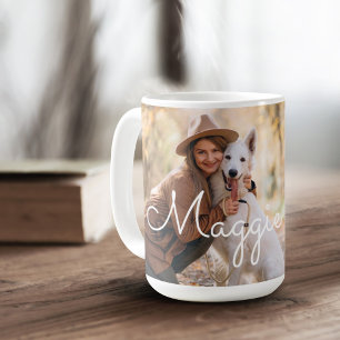 Moderne Minimal Full Foto Monogram Pet Print Kaffeetasse