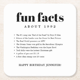 Moderne Minimal Fun Fakten Geburtstag Jahr Rechteckiger Pappuntersetzer
