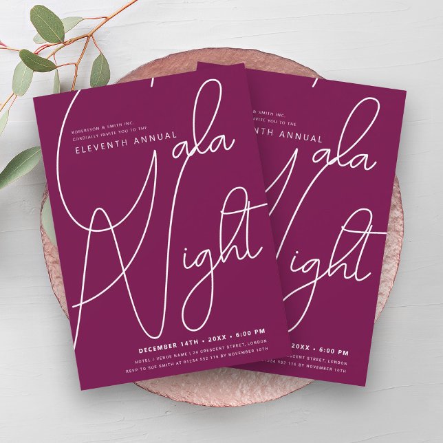 Moderne Minimal GALA Company Business Magenta Einladung (Modern Minimal GALA Company Business Magenta Invitation)