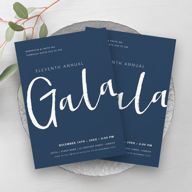 Moderne Minimal GALA Company Business Navy & White Einladung (Modern Minimal GALA Company Business Navy & White Invitation)