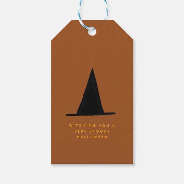 Moderne Minimal glücklich scharf Halloween Hexenhu Geschenkanhänger (Vorderseite)