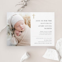 Moderne Minimal Gold Cross Foto Taufe