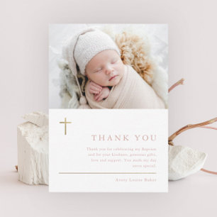 Moderne Minimal Gold Cross Foto Taufe Vielen Dank Magnetkarte