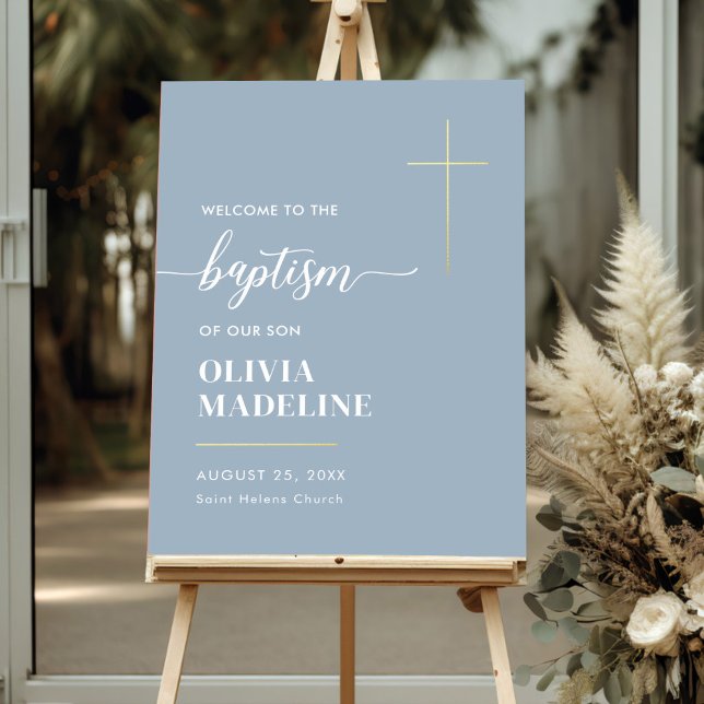 Moderne Minimal Gold Cross Taufe Begrüßungszeichen Foliendrucke (Von Creator hochgeladen)