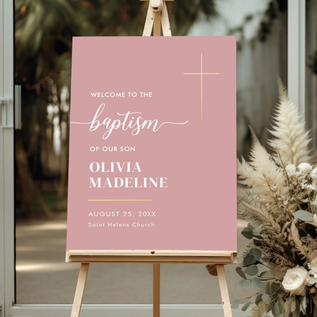 Moderne Minimal Gold Cross Taufe Begrüßungszeichen Foliendrucke (Von Creator hochgeladen)