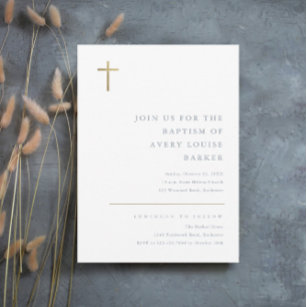 Moderne Minimal Gold Cross Taufe Einladung