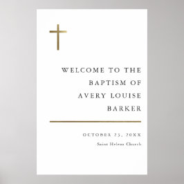 Moderne Minimal Gold Cross Taufe Willkommen Poster