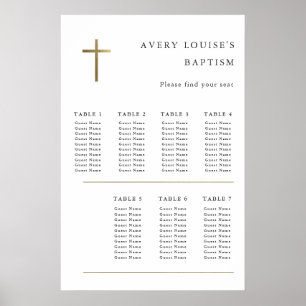 Moderne Minimal Gold Cross Taufen Seating Chart Poster