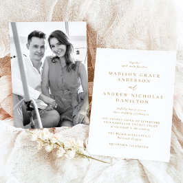Moderne Minimal Gold Foto Hochzeit Einladung