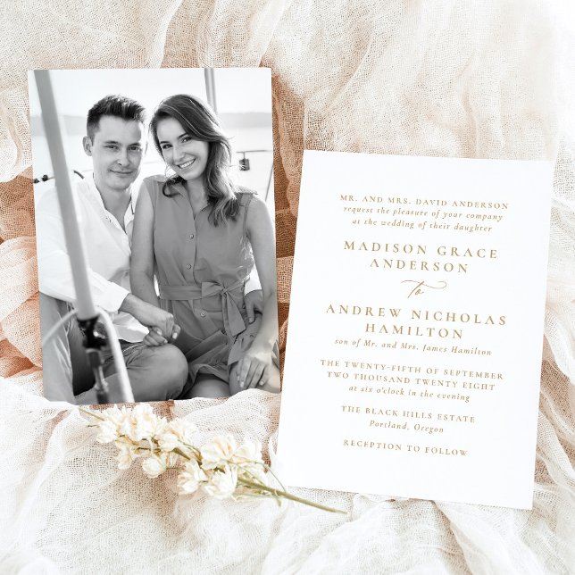Moderne Minimal Gold Foto Hochzeit Einladung (Von Creator hochgeladen)