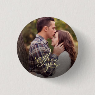 Moderne Minimal Gold I Love You Typografie Foto Button