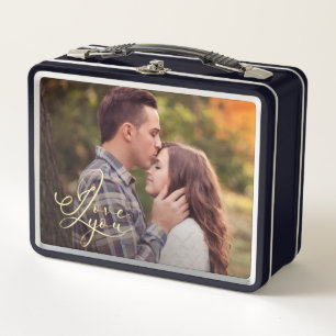 Moderne Minimal Gold I Love You Typografie Foto  Metall Brotdose