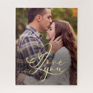 Moderne Minimal Gold I Love You Typografie Foto  Puzzle