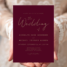 Moderne Minimal Gold Script Burgundy Wedding