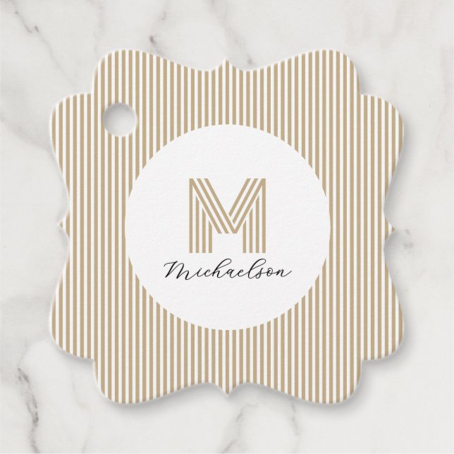 Moderne Minimal Gold Streifen Monogramm Geschenkanhänger (Vorderseite)