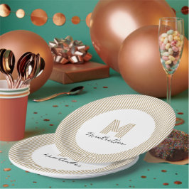 Moderne Minimal Gold Streifen Monogramm Pappteller