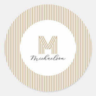 Moderne Minimal Gold Streifen Monogramm Runder Aufkleber