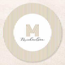 Moderne Minimal Gold Streifen Monogramm Runder Pappuntersetzer