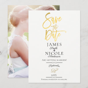 Moderne Minimal Goldfolie Vollfoto Save-the-Date-K Einladung