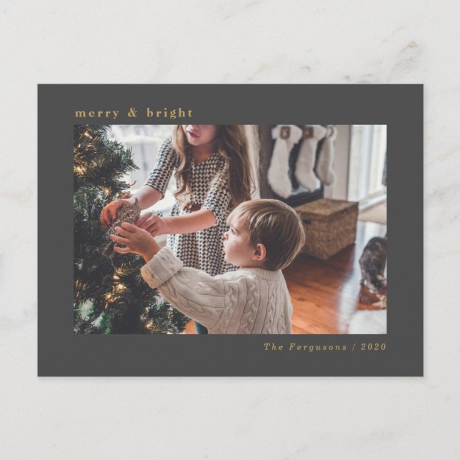 Moderne Minimal Graue Weihnachtsfotokarte Postkarte (Vorderseite)