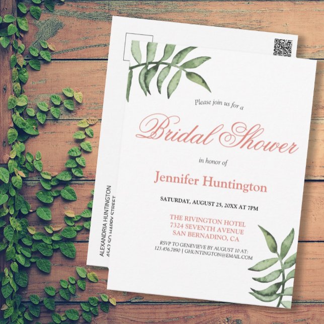 Moderne Minimal Greenery Bridal Dusche Einladung Postkarte (MODERN MINIMAL GREENERY BRIDAL SHOWER INVITATION
)