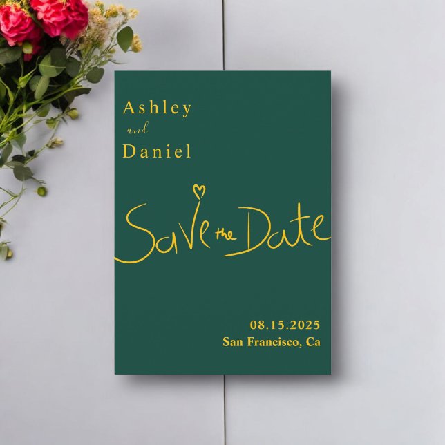 Moderne Minimal Grün und Gold Elegante schicke Hoc Save The Date (Von Creator hochgeladen)