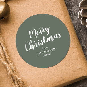 Moderne Minimal Grüne Frohe Weihnachten Familie Runder Aufkleber