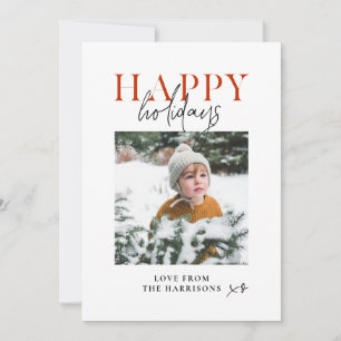 Moderne Minimal Happy Holidays Schrift Kinder Foto Feiertagskarte
