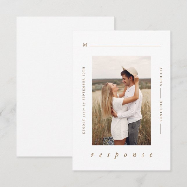 Moderne Minimal-Hochzeit mit Gold und Weiß-Foto RSVP Karte (Vorne/Hinten)
