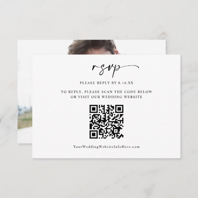 Moderne Minimal-HochzeitQR-Code-Foto RSVP-Karte RSVP Karte (Vorne/Hinten)