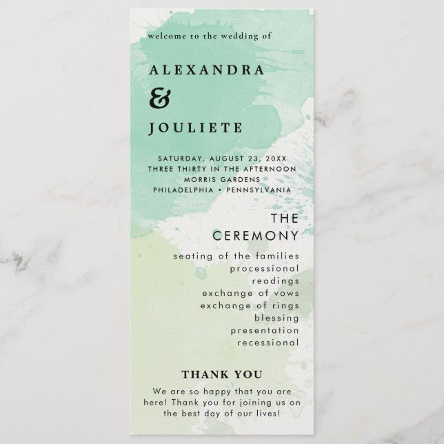 Moderne Minimal-Hochzeitsprogramme Programm (Vorderseite)