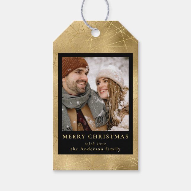 Moderne Minimal Imitats Gold Weihnachtsfamilie Fot Geschenkanhänger (Vorderseite)