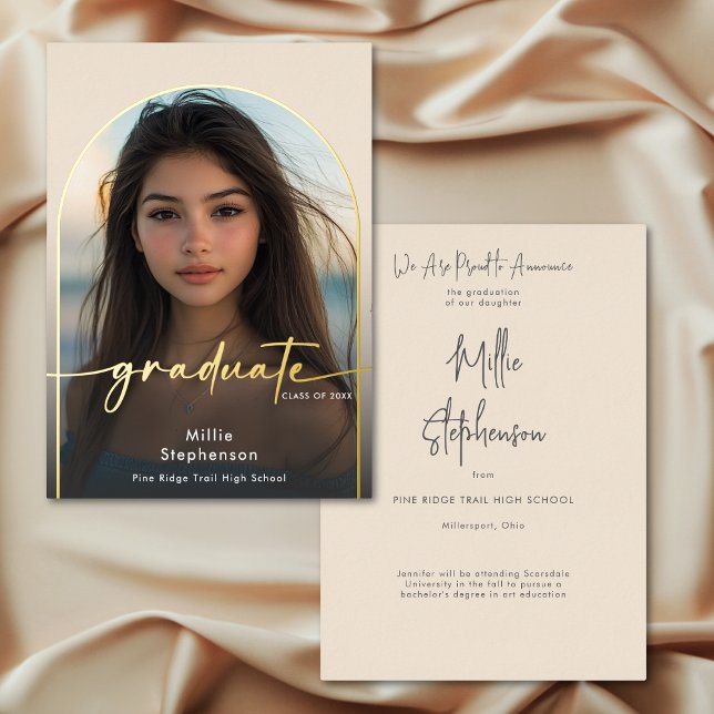 Moderne Minimal Ivory Foil Abschluss Ankündigung (Modern Minimal Ivory Foil Graduation Announcement)