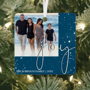 Moderne Minimal Joy Foto Weihnachtsfeiertag Ornament Aus Metall