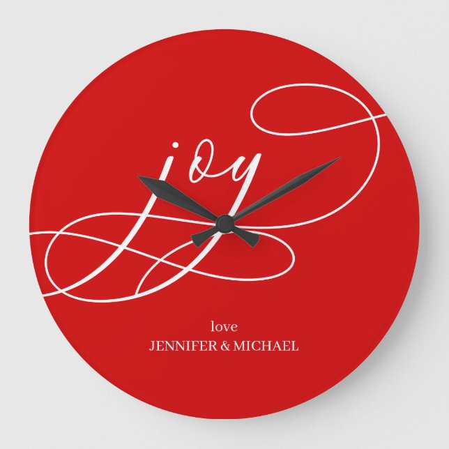 Moderne Minimal Joy Weihnachten Große Wanduhr (Vorderseite)