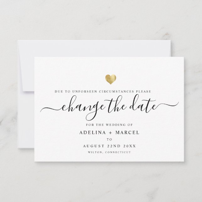 Moderne Minimal-Kalligrafie Gold ÄNDERN DAS DATUM Save The Date (Vorderseite)