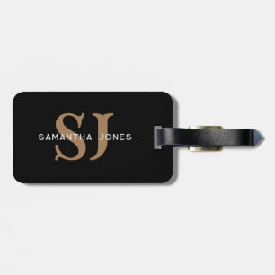 Moderne Minimal kühne Initials Black Gold Monogram Gepäckanhänger
