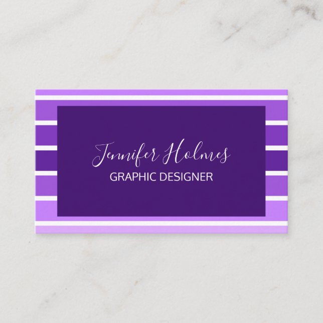 Moderne Minimal Lila White Stripes Business Card Visitenkarte (Vorderseite)